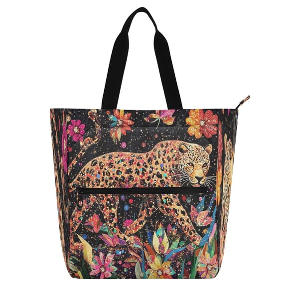 BZSMCE Book Tote Bag Casual Style Creatively Sparkling Leopard Printed
