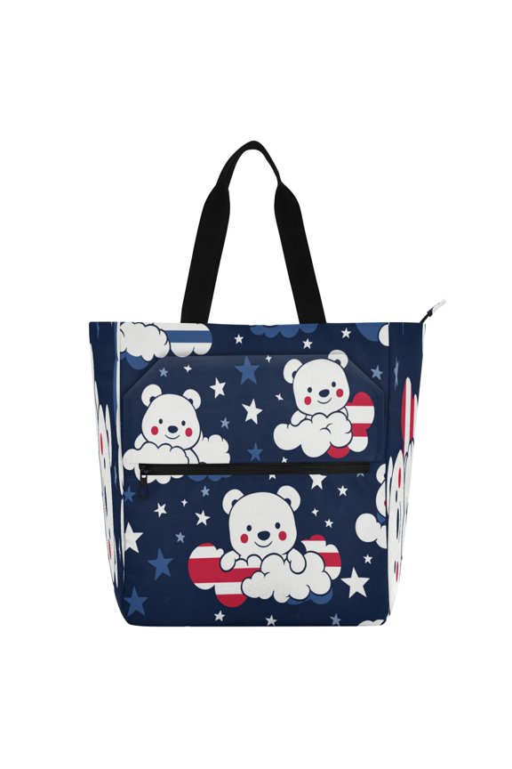 BZSMCE Book Tote Bag Casual Style Creatively Whimsical Bear Clouds Printed