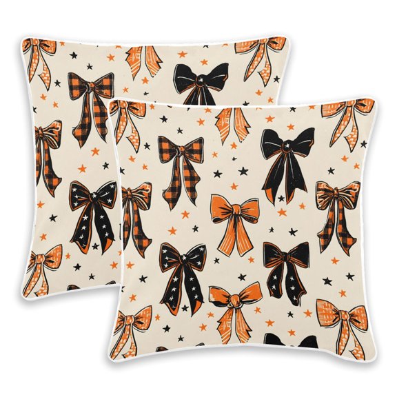 BZSMCE Bows Stars White Throw Pillow Covers Set of 2 Decorative Pillow Cases Covers for Sofa Bed Living Room