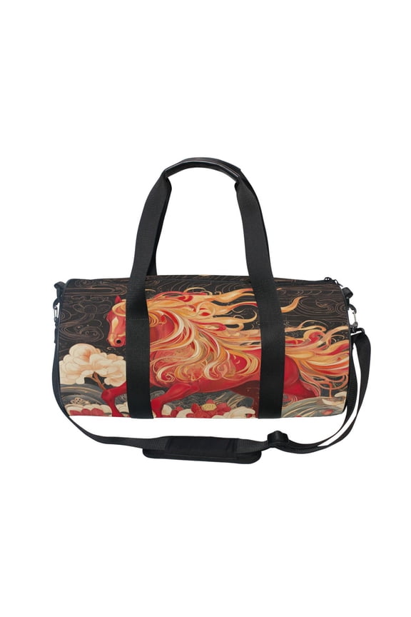 Bucket Sports Bag Creative Fiery Horse Amidst Flowers Pattern Casual Simple Bag