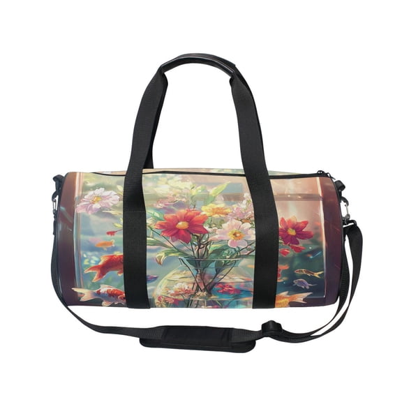 BZSMCE Bucket Sports Bag Creative Golden Fish and Blooms Pattern Casual Simple Bag