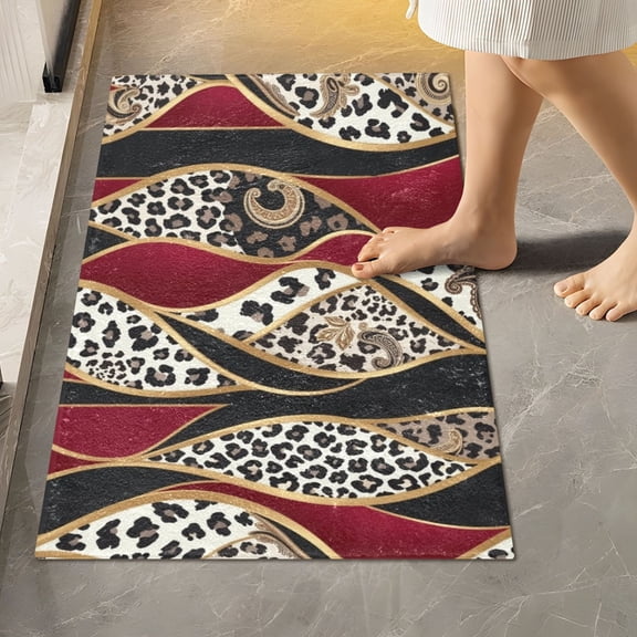 BZSMCE Burgundy Leopard Wave Pattern 2-Piece Non-Slip Absorbent Bathroom Rug Set, Soft Bath Mat & Toilet Rug