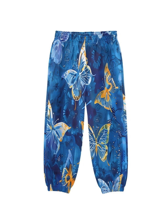 BZSMCE Butterflies Pattern Batik Dye Method Print Elastic Waist Jogger Pants Lightweight Wind Resistant Casual Athletic Trousers with Cuffed Ankles & Side Pockets