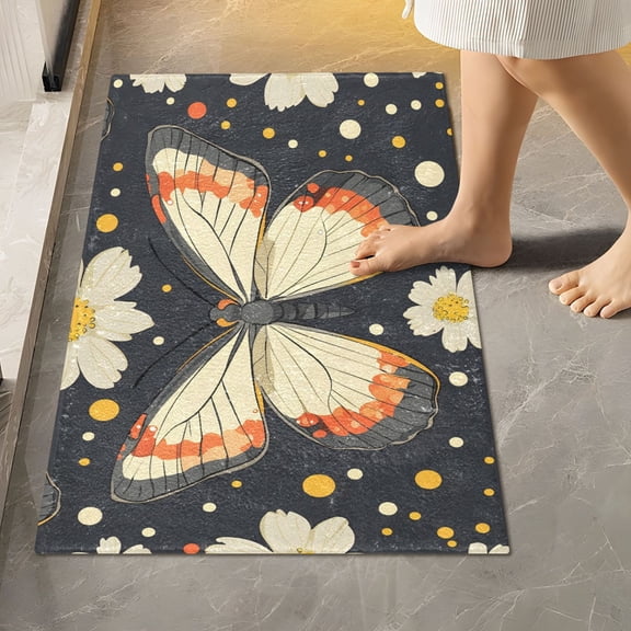 BZSMCE Butterfliesdaisiesdots Pattern Pattern 2-Piece Non-Slip Absorbent Bathroom Rug Set, Soft Bath Mat & Toilet Rug