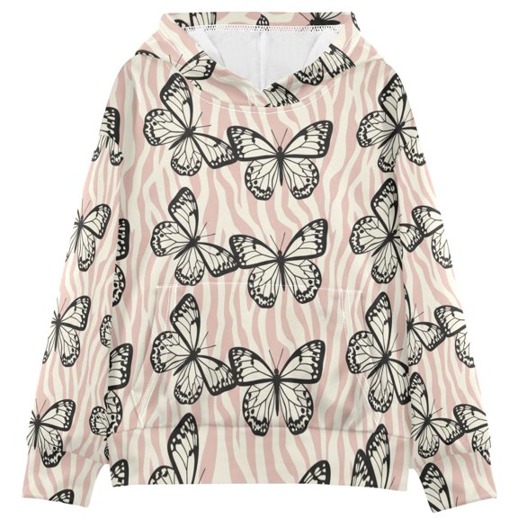 BZSMCE Butterfly Zebra Print Print Hoodie Casual Pullover Sweatshirt With Kangaroo Pocket