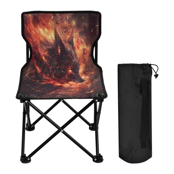BZSMCE Camping Chairs Modern Folding chair In Black Wolf Flame Dream Pattern
