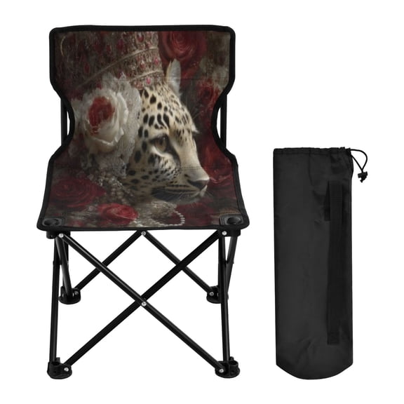 BZSMCE Camping Chairs Modern Folding chair In Leopard Crown Roses Pearls Pattern