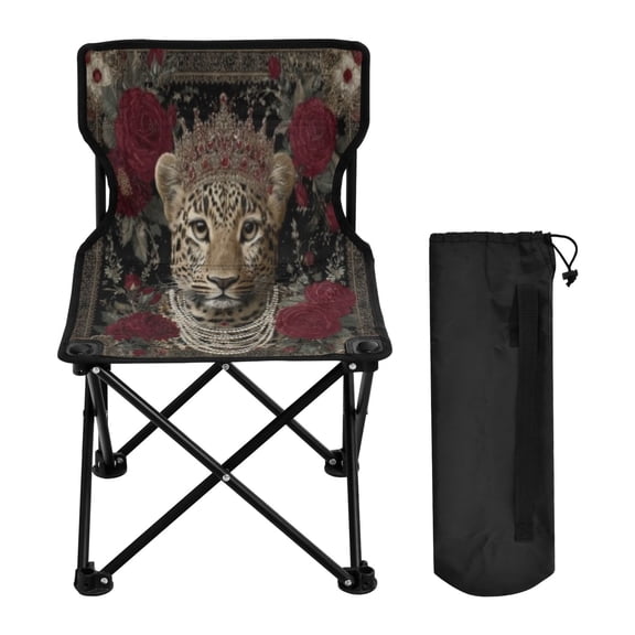 BZSMCE Camping Chairs Modern Folding chair In Leopard Pearl Crimson Roses Pattern