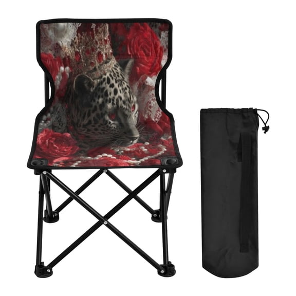 BZSMCE Camping Chairs Modern Folding chair In Leopard Red Roses Crown Pattern