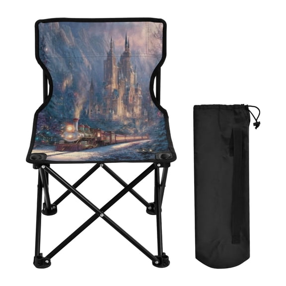 BZSMCE Camping Chairs Modern Folding chair In Snowy Castle Train Pattern