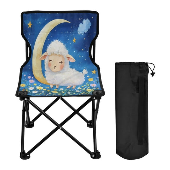 BZSMCE Camping Chairs Modern Sheep on A Crescent Moon Pattern Folding chair