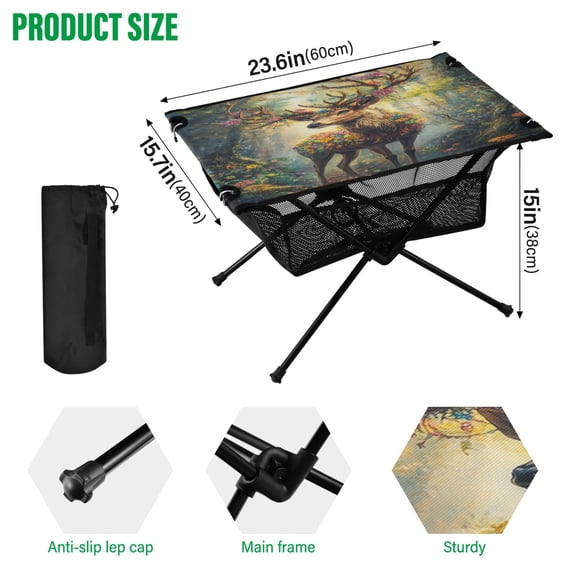 BZSMCE Camping Tables Simple Folding Table Blooming Antlers Of Nature Pattern Size:23.6*15.7in