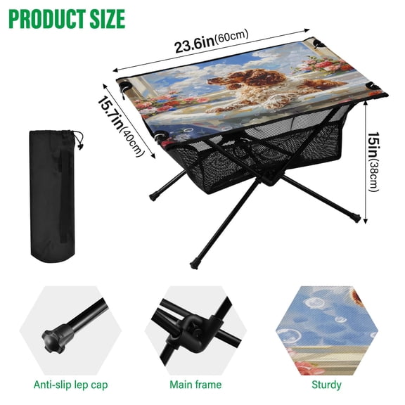 BZSMCE Camping Tables Simple Folding Table Bubble Bliss with A Cocker Pattern Size:23.6*15.7in