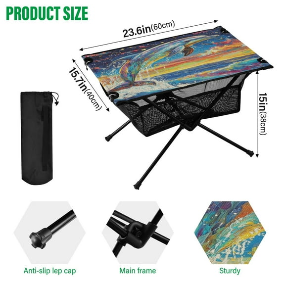 BZSMCE Camping Tables Simple Folding Table Celestial Dolphin Dance Pattern Size:23.6*15.7in