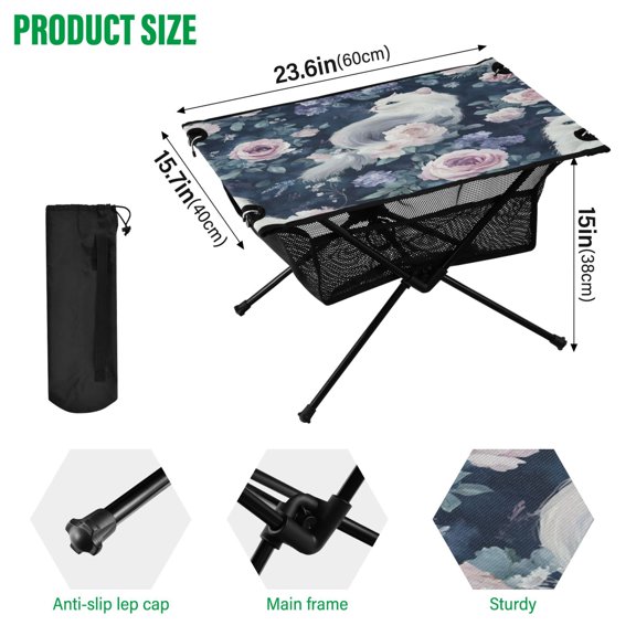 BZSMCE Camping Tables Simple Folding Table Charming Cat Blossoms Pattern Size:23.6*15.7in