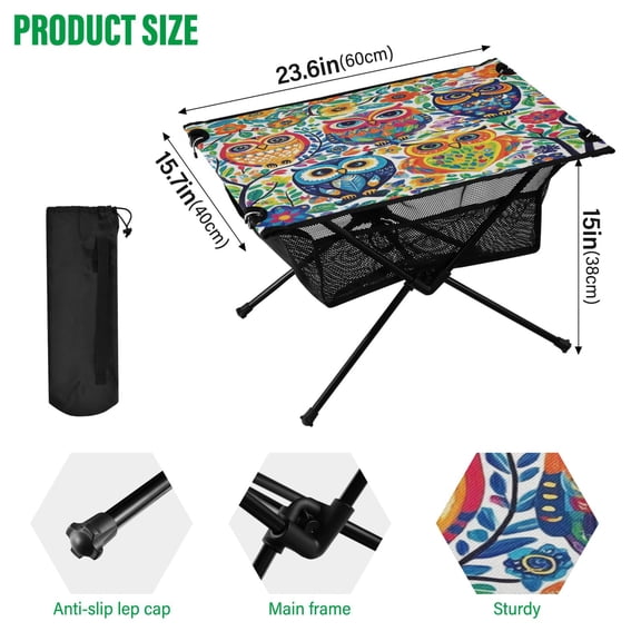 BZSMCE Camping Tables Simple Folding Table Charming Owls Amongst Nature Pattern Size:23.6*15.7in