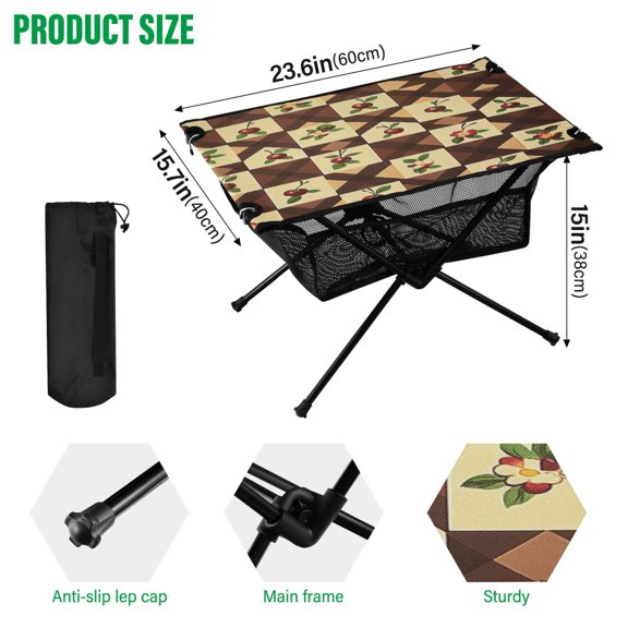 BZSMCE Camping Tables Simple Folding Table Cherry Patchwork Pattern Size:23.6*15.7in