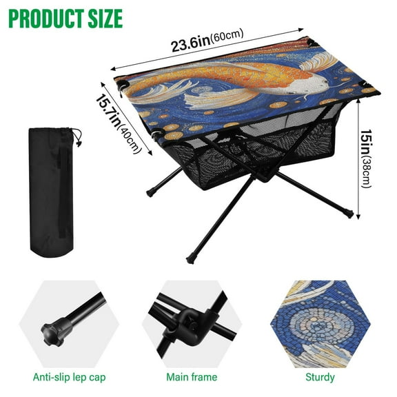 BZSMCE Camping Tables Simple Folding Table Cosmic Koi Pattern Size:23.6*15.7in