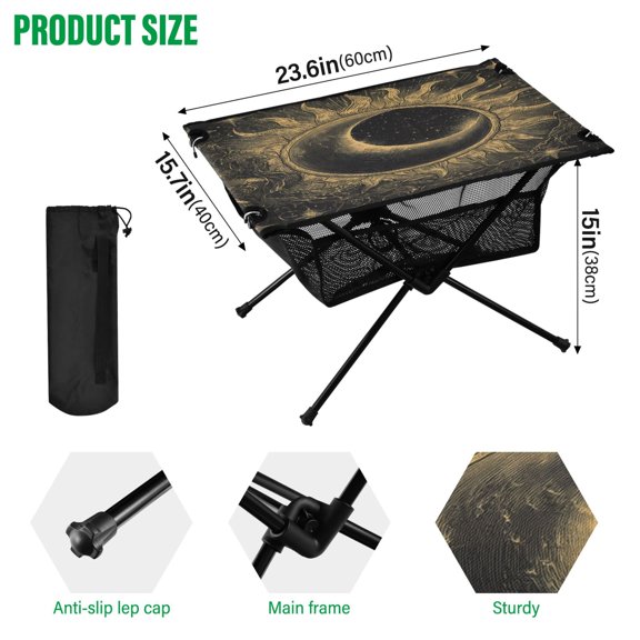 BZSMCE Camping Tables Simple Folding Table Cosmic Sunburst Pattern Size:23.6*15.7in