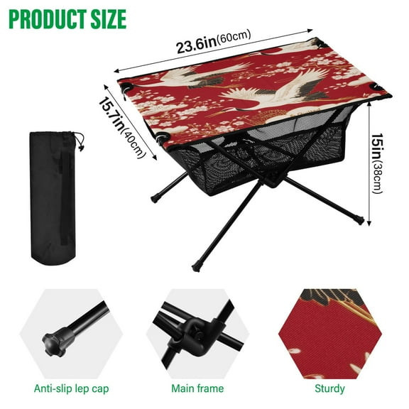 BZSMCE Camping Tables Simple Folding Table Crane Dance Pattern Size:23.6*15.7in