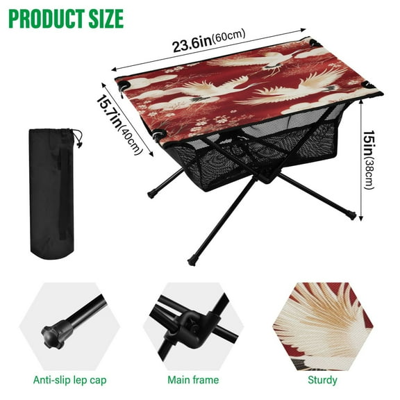 BZSMCE Camping Tables Simple Folding Table Crane Dance Pattern Size:23.6*15.7in