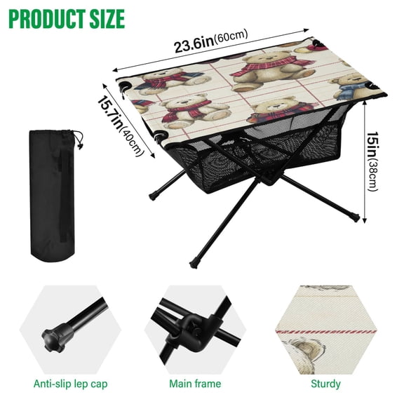 BZSMCE Camping Tables Simple Folding Table Cuddly Companions in Cozy Scarves Pattern Size:23.6*15.7in