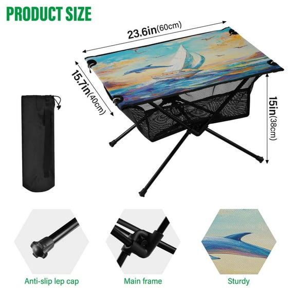 BZSMCE Camping Tables Simple Folding Table Dolphin Dreams Pattern Size:23.6*15.7in