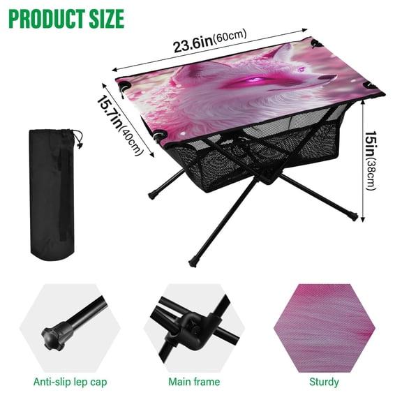 BZSMCE Camping Tables Simple Folding Table Elegant White Fox in Blossoms Pattern Size:23.6*15.7in