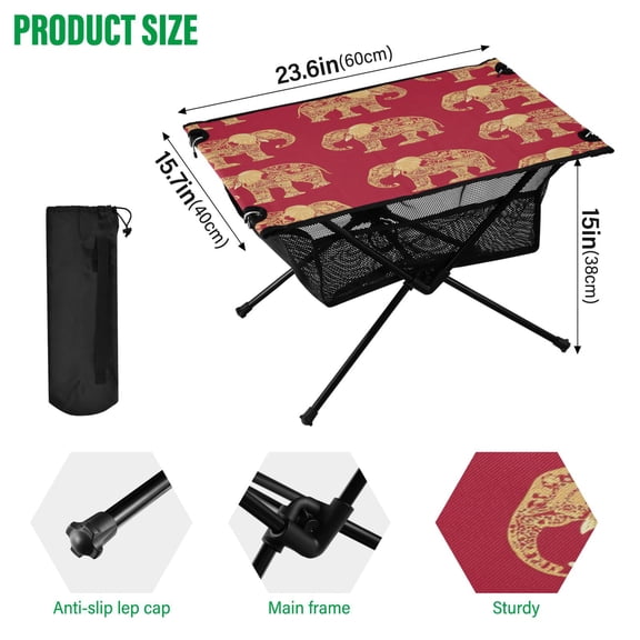 BZSMCE Camping Tables Simple Folding Table Elephant Elegance on Red Pattern Size:23.6*15.7in