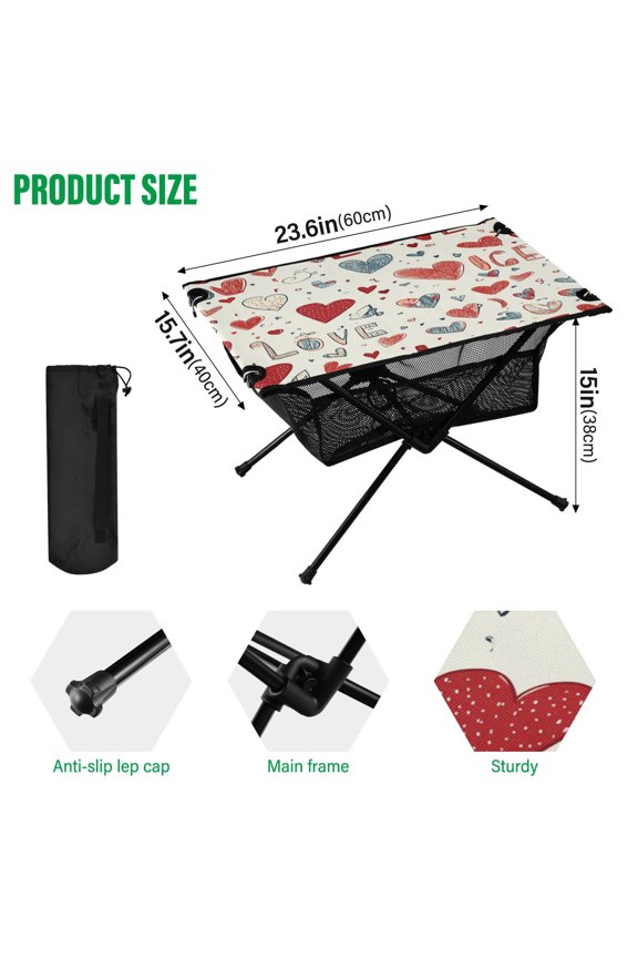 Camping Tables Simple Folding Table Expressions Of Love Pattern Size:23.6*15.7in