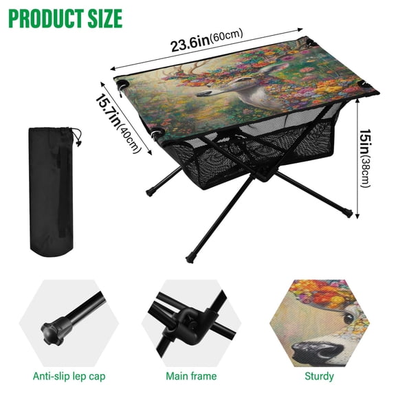 BZSMCE Camping Tables Simple Folding Table Floral Majesty in The Forest Pattern Size:23.6*15.7in