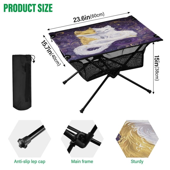 BZSMCE Camping Tables Simple Folding Table Foxes in Cosmic Harmony Pattern Size:23.6*15.7in