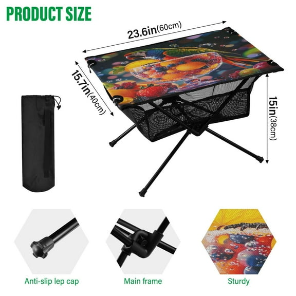 BZSMCE Camping Tables Simple Folding Table Fruit Fiesta Delight Pattern Size:23.6*15.7in