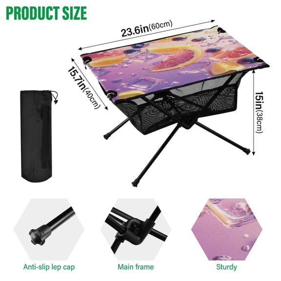 BZSMCE Camping Tables Simple Folding Table Fruit Fusion Pattern Size:23.6*15.7in