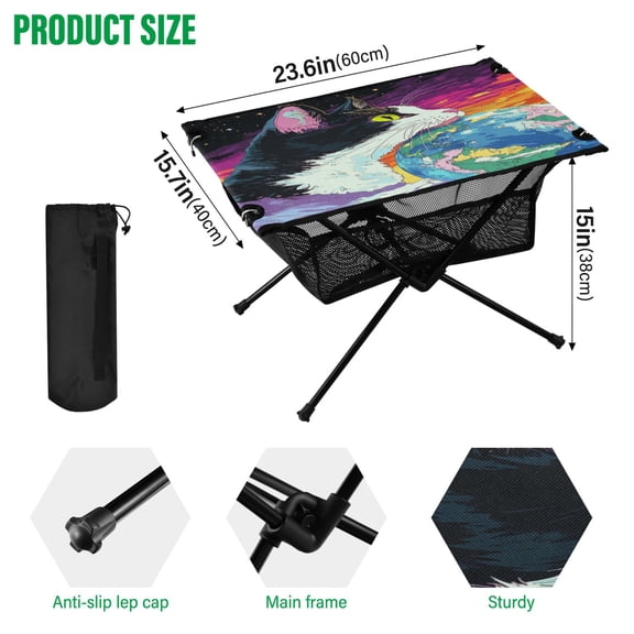 BZSMCE Camping Tables Simple Folding Table Galactic Feline Fleet Pattern Size:23.6*15.7in