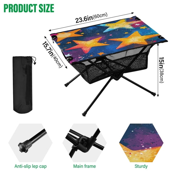BZSMCE Camping Tables Simple Folding Table Galactic Glow Pattern Size:23.6*15.7in