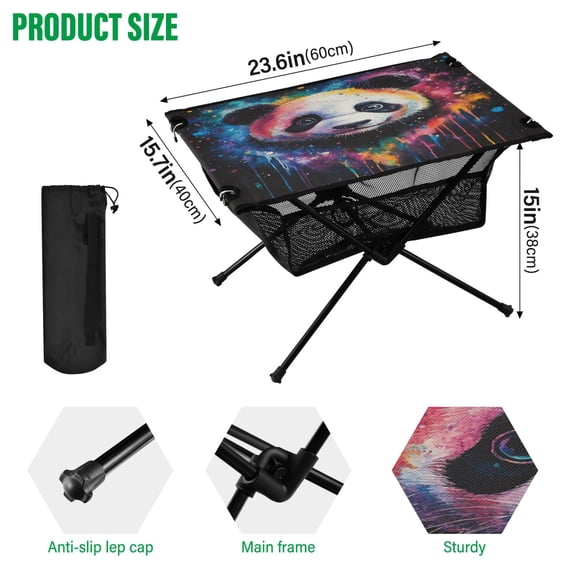 BZSMCE Camping Tables Simple Folding Table Galactic Panda Serenade Pattern Size:23.6*15.7in