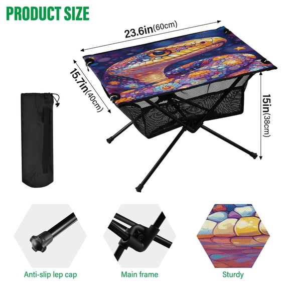 BZSMCE Camping Tables Simple Folding Table Galactic Serpent Pattern Size:23.6*15.7in