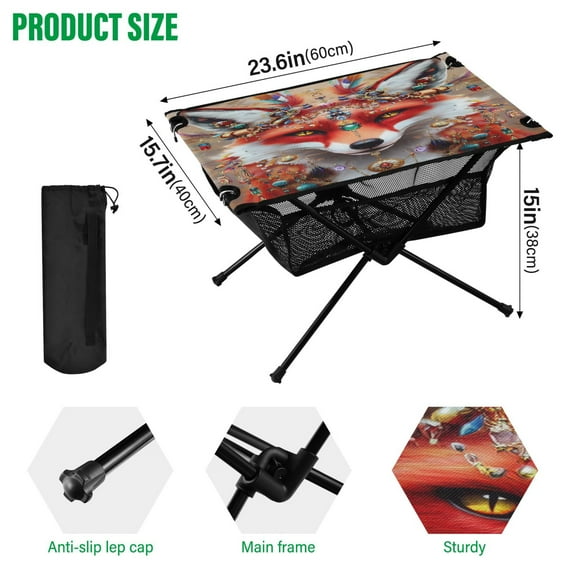 BZSMCE Camping Tables Simple Folding Table Glamorous Fox Pattern Size:23.6*15.7in