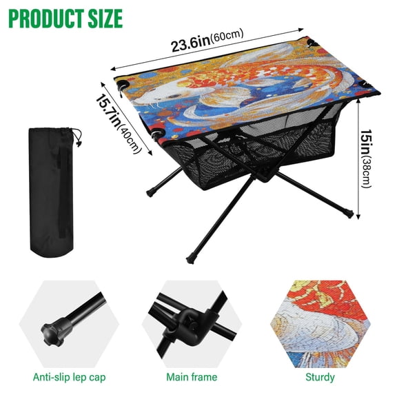 BZSMCE Camping Tables Simple Folding Table Golden Serenity Pattern Size:23.6*15.7in
