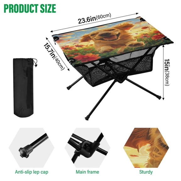 BZSMCE Camping Tables Simple Folding Table Golden Sunshine Running Free Pattern Size:23.6*15.7in