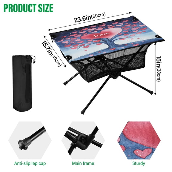 BZSMCE Camping Tables Simple Folding Table Heartfelt Tree Of Love Pattern Size:23.6*15.7in