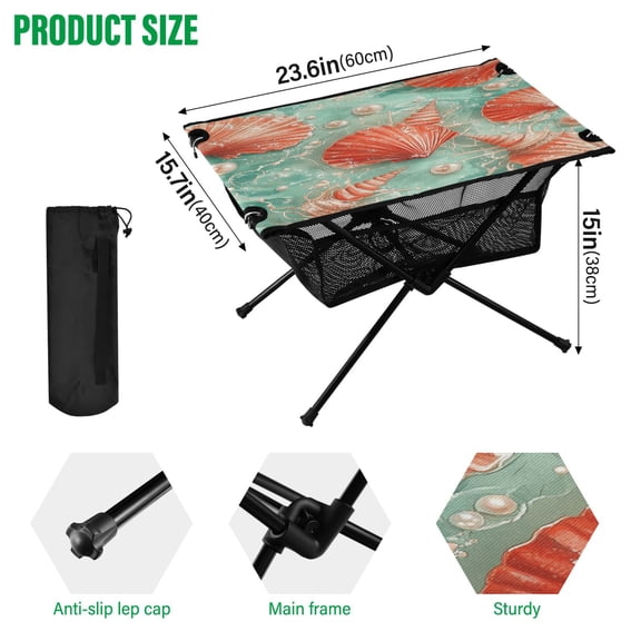 BZSMCE Camping Tables Simple Folding Table Marine Tapestry Pattern Size:23.6*15.7in