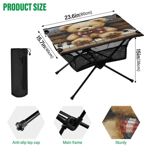 BZSMCE Camping Tables Simple Folding Table Melodic Cuddles Pattern Size:23.6*15.7in