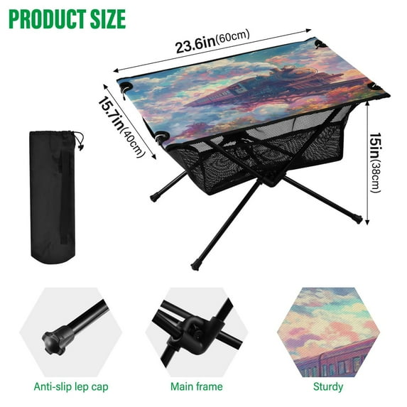 BZSMCE Camping Tables Simple Folding Table Moonlit Whiskers Pattern Size:23.6*15.7in