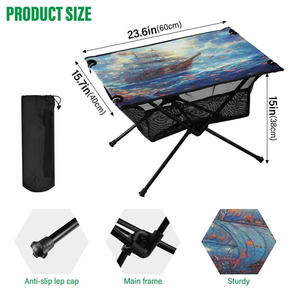 BZSMCE Camping Tables Simple Folding Table Oceanic Voyage Pattern Size:23.6*15.7in