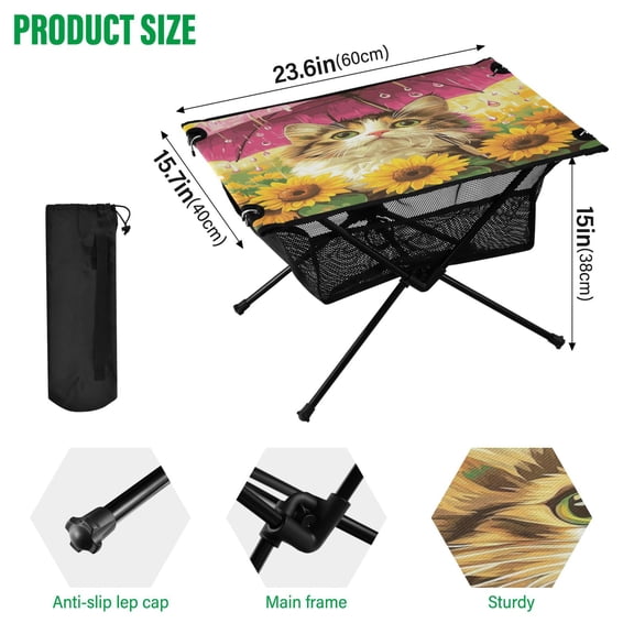 BZSMCE Camping Tables Simple Folding Table Petal Puddle Stare Pattern Size:23.6*15.7in