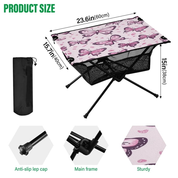 BZSMCE Camping Tables Simple Folding Table Pink Butterfly Bliss Pattern Size:23.6*15.7in