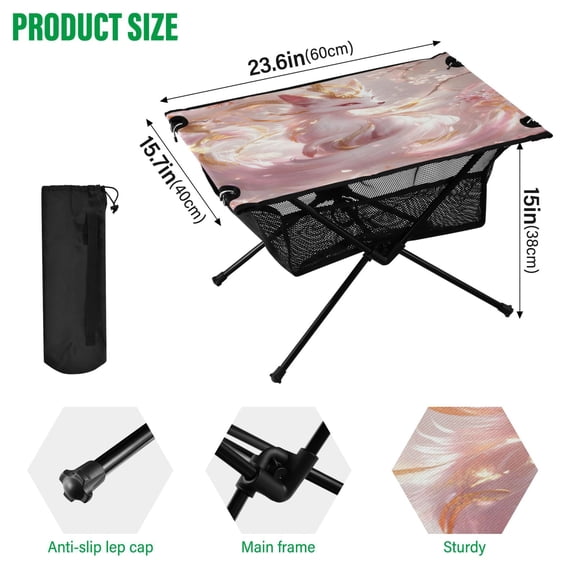 BZSMCE Camping Tables Simple Folding Table Pink Flower-adorned Fox Pattern Size:23.6*15.7in