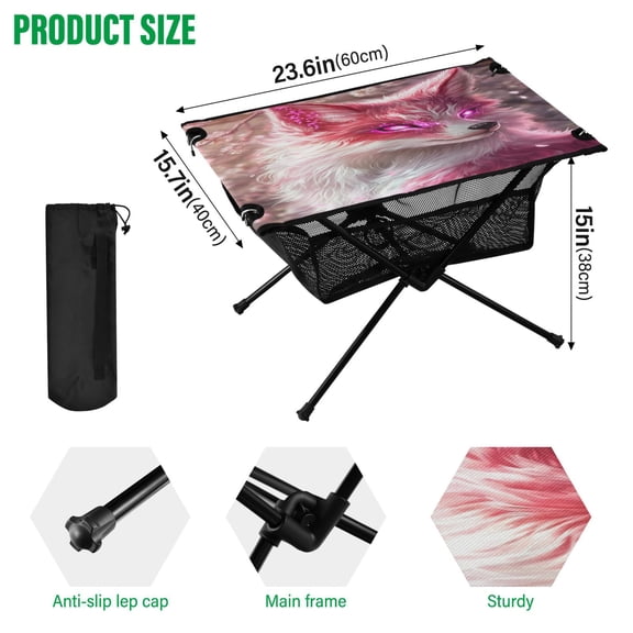 BZSMCE Camping Tables Simple Folding Table Pink Fox with Glowing Eyes Pattern Size:23.6*15.7in